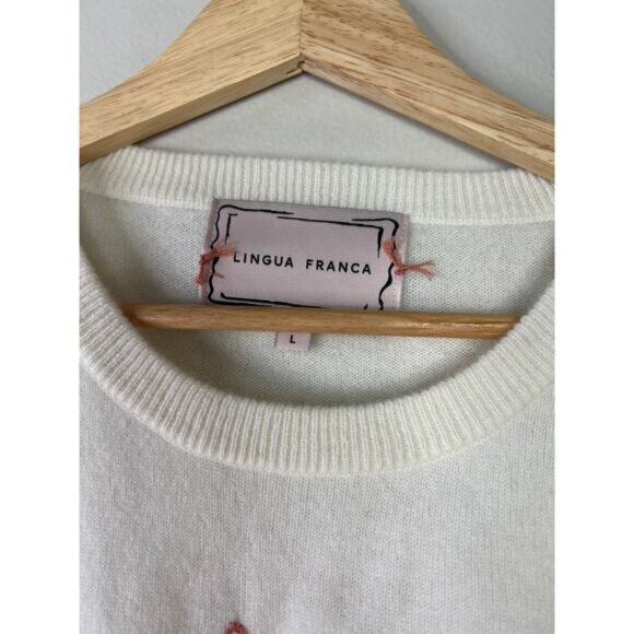 NWT Lingua Franca Cashmere Embroidered Long Sleeve Knit Sweater Cream Size: L - Picture 3 of 5